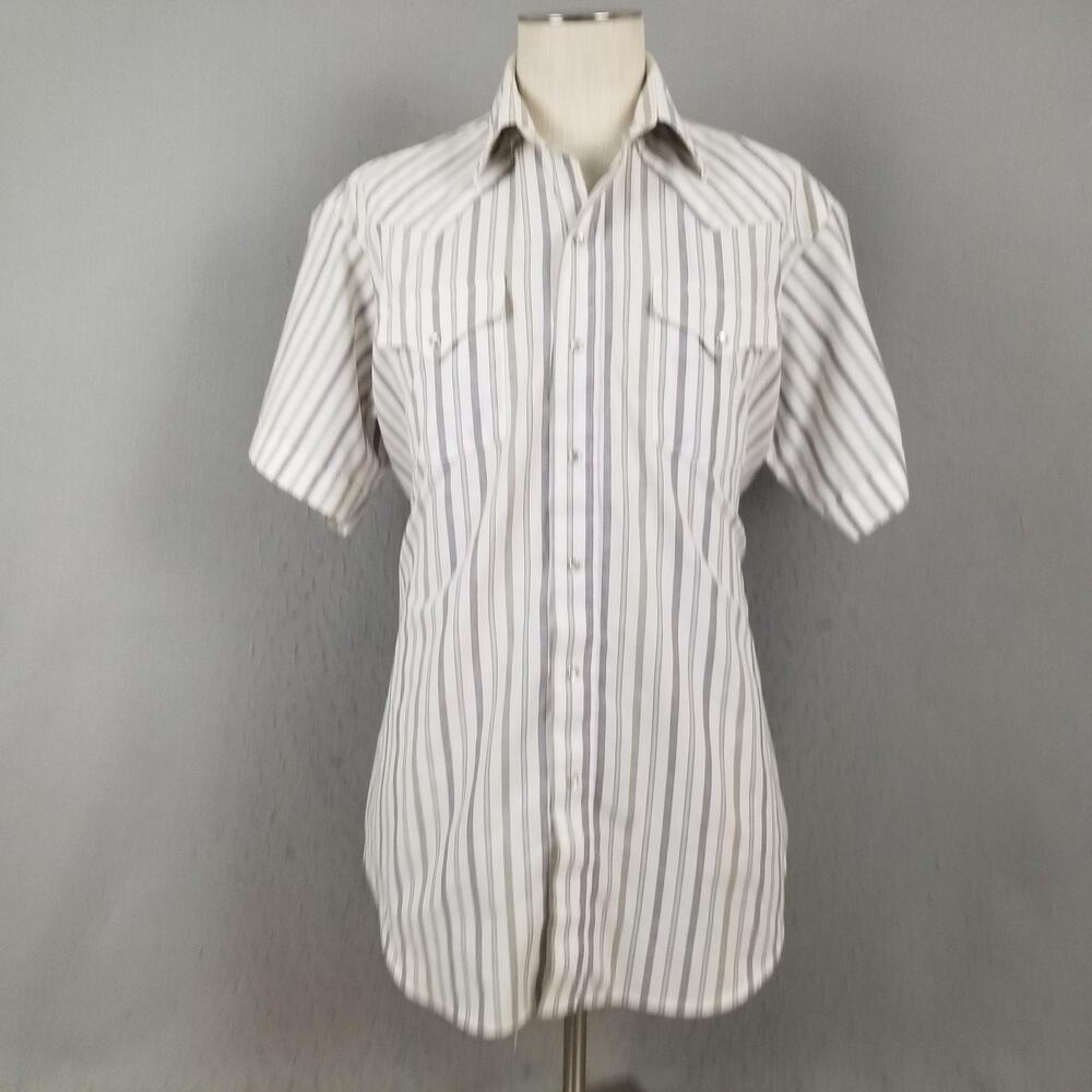 Ranch‎ And Town Panhandle Slim Shirt Mens XL Gray Short Sleeve Pearl Snap